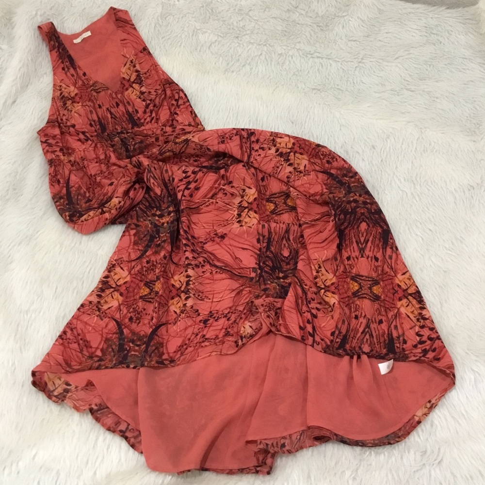 Hinge summer orange floral high low hem beach dress